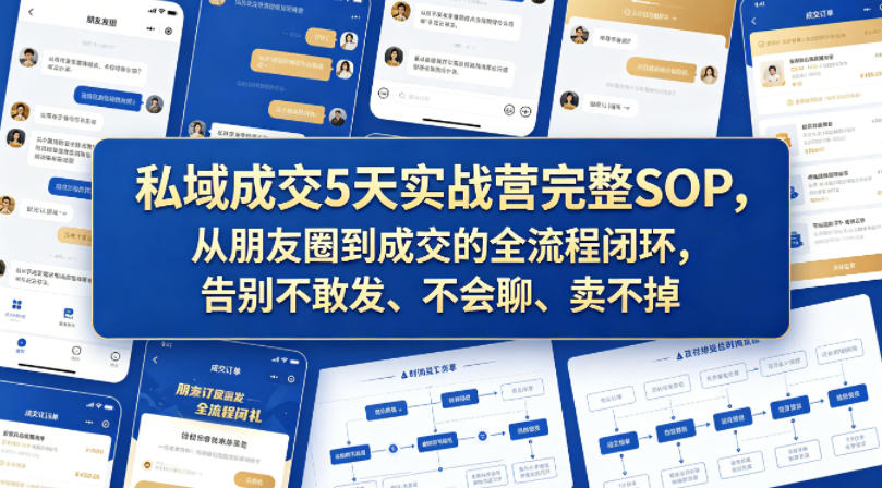 私域成交5天实战营完整SOP，从朋友圈到成交的全流程闭环，告别不敢发、不会聊、卖不掉-八爪鱼资源库