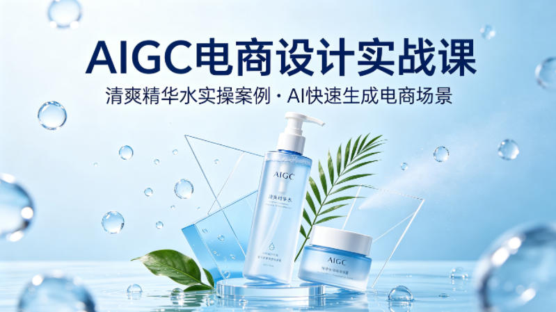 AIGC电商设计实战课，以清爽精华水为实操案例，教你用AI快速生成电商场景-八爪鱼资源库