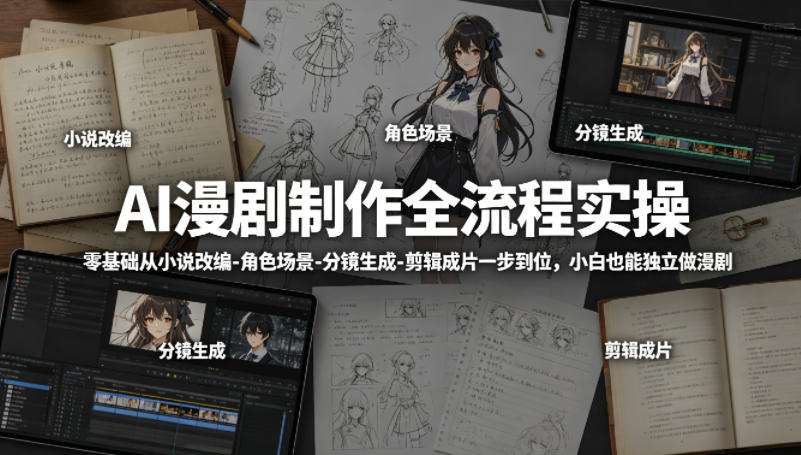 AI漫剧制作全流程实操，零基础从小说改编-角色场景-分镜生成-剪辑成片一步到位，小白也能独立做漫剧-八爪鱼资源库