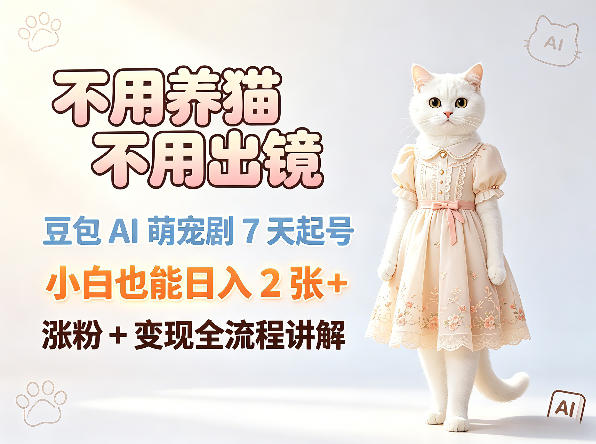 不用养猫不用出镜，豆包AI萌宠剧7天起号，小白也能日入2张+，涨粉+变现全流程讲解-八爪鱼资源库