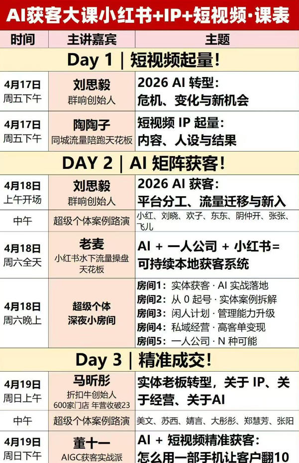 AI获客大课小红书+IP+短视频3天2夜线下课，用最真实的一线案例，最前沿的AI工具，最有效的流量打法（完整版）-八爪鱼资源库