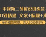 中视频二创解说训练营:从0到精通 文案+标题+素材、月入5000到5W-八爪鱼资源库