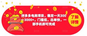 2023拼多多电商项目，稳定一天300～3000+，门槛低，出单快，一部手机即可完成-八爪鱼资源库