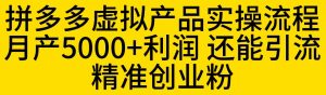 拼多多虚拟产品实操流程，月产5000+利润，还能引流精准创业粉【揭秘】-八爪鱼资源库