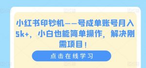 小红书印钞机——号成单账号月入5k+，小白也能简单操作，解决刚需项目【揭秘】-八爪鱼资源库