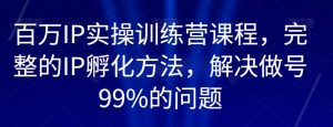 百万IP实操训练营课程，完整的IP孵化方法，解决做号99%的问题-八爪鱼资源库