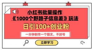 小红书批量操作《1000个野路子信息差》玩法,一分钟制作一个图文,不封号,日引100+创业粉-八爪鱼资源库