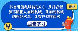 抖音引流私域转化6.0，从抖音源源不断把人加到私域，让加到私域的粉丝买单，让客户持续购买-八爪鱼资源库
