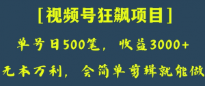 日收款500笔，纯利润3000+，视频号狂飙项目，会简单剪辑就能做【揭秘】-八爪鱼资源库