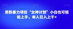 男粉暴力项目“女神计划”小白也可轻松上手，单人日入上千+【揭秘】-八爪鱼资源库