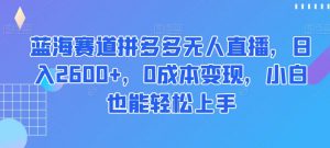 蓝海赛道拼多多无人直播，日入2600+，0成本变现，小白也能轻松上手【揭秘】-八爪鱼资源库