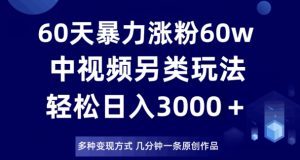 60天暴力涨粉60W，中视频另类玩法，日入3000＋，几分钟一条原创作品多种变现方式-八爪鱼资源库