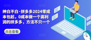 拼多多2024零成本包起，0成本做一个高利润的拼多多，方法不只一个-八爪鱼资源库