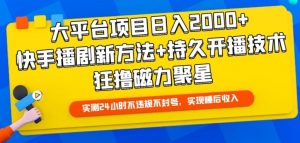 大平台项目日入2000+，快手播剧新方法+持久开播技术，狂撸磁力聚星【揭秘】-八爪鱼资源库