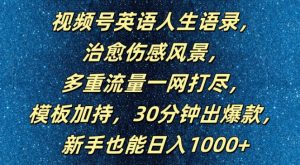 视频号英语人生语录，多重流量一网打尽，模板加持，30分钟出爆款，新手也能日入1000+【揭秘】-八爪鱼资源库
