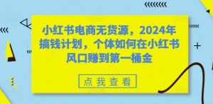 小红书电商无货源，2024年搞钱计划，个体如何在小红书风口赚到第一桶金-八爪鱼资源库