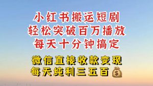 小红书搬运热门短剧，轻松爆流百万播放，每天引流几十人，搞个大几百块真的很简单-八爪鱼资源库